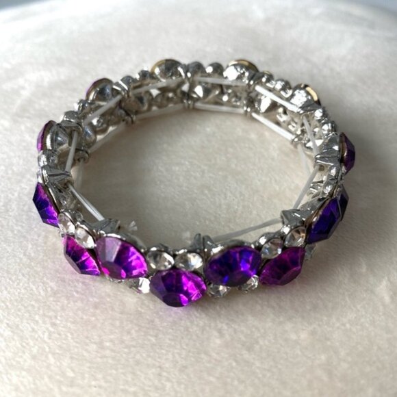 Rhinestone Purple blue crystal beaded bracelet stretch New NWT - Picture 7 of 11
